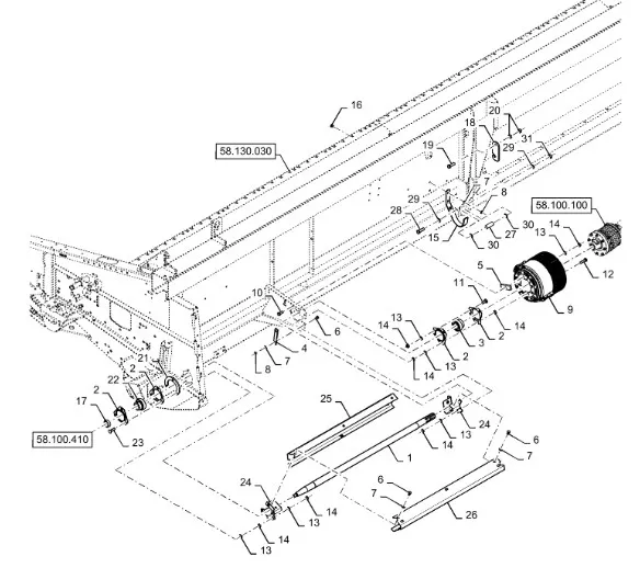87399029 - Вал приводной жатки 6м HCap, 720 сн после 036